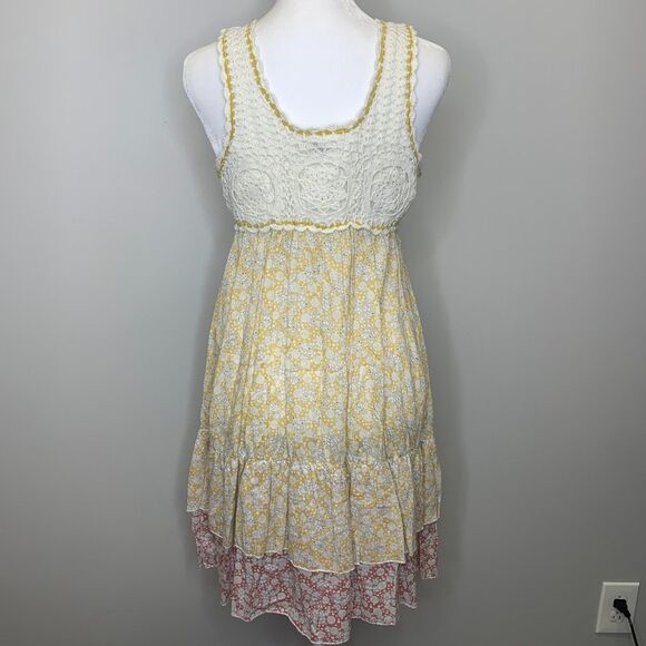 VTG Womens Funky People‎ Crochet Floral Dress Boho Cottage Mixed Media Size Med - Picture 3 of 13